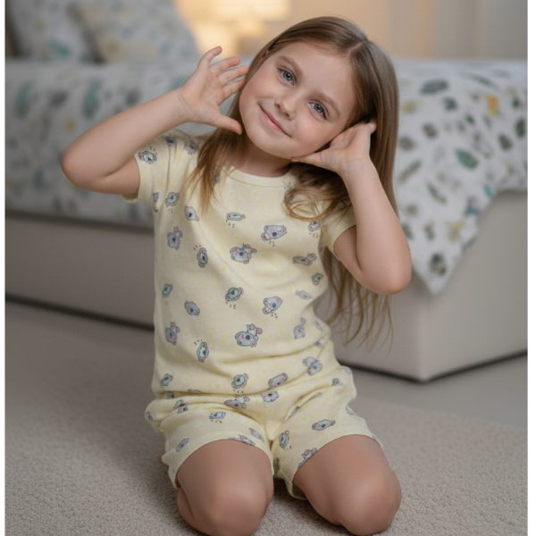 Pijama Curto Estapado Algodao Infantil Menina Manga Curta Básico Confortável Roupa de dormir Crianca
