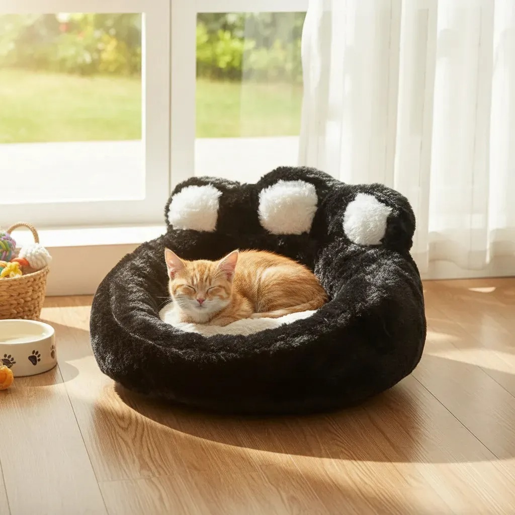 Caminha Pet Peluciada Nuvem Donut Formato de Pata para Cães e Gatos com otimo o Fundo Antiderrapante