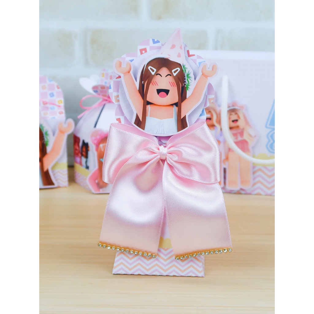 Caixa Pirâmide Luxo Personalizada Roblox com Laço de Cetim – Lembrancinha Festa Infantil Aniversário