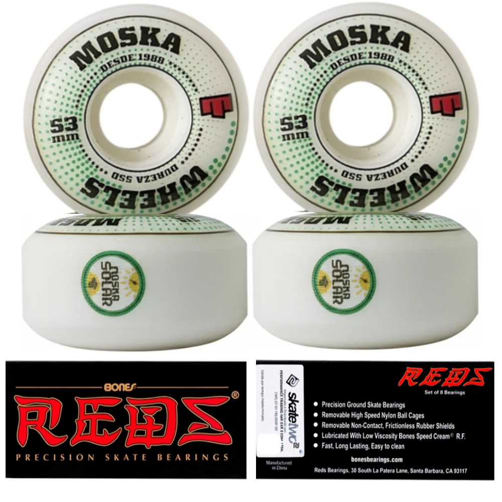 Roda Skate Street Moska 53mm 101a Branca + Rolamento Red Bones Original lacrado