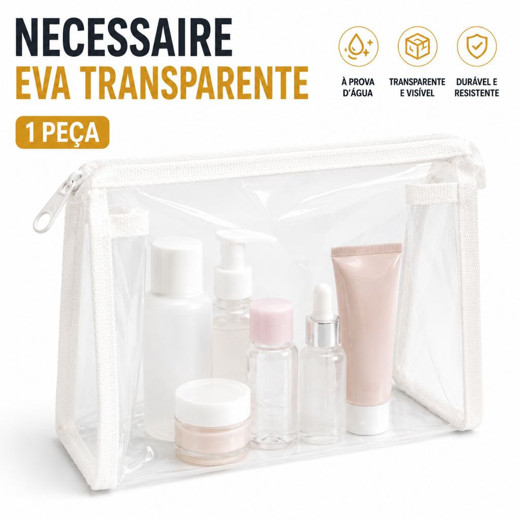 Necessaire Transparente EVA Impermeável Bolsa Organizadora de Cosméticos Viagem Maquiagem com Zíper