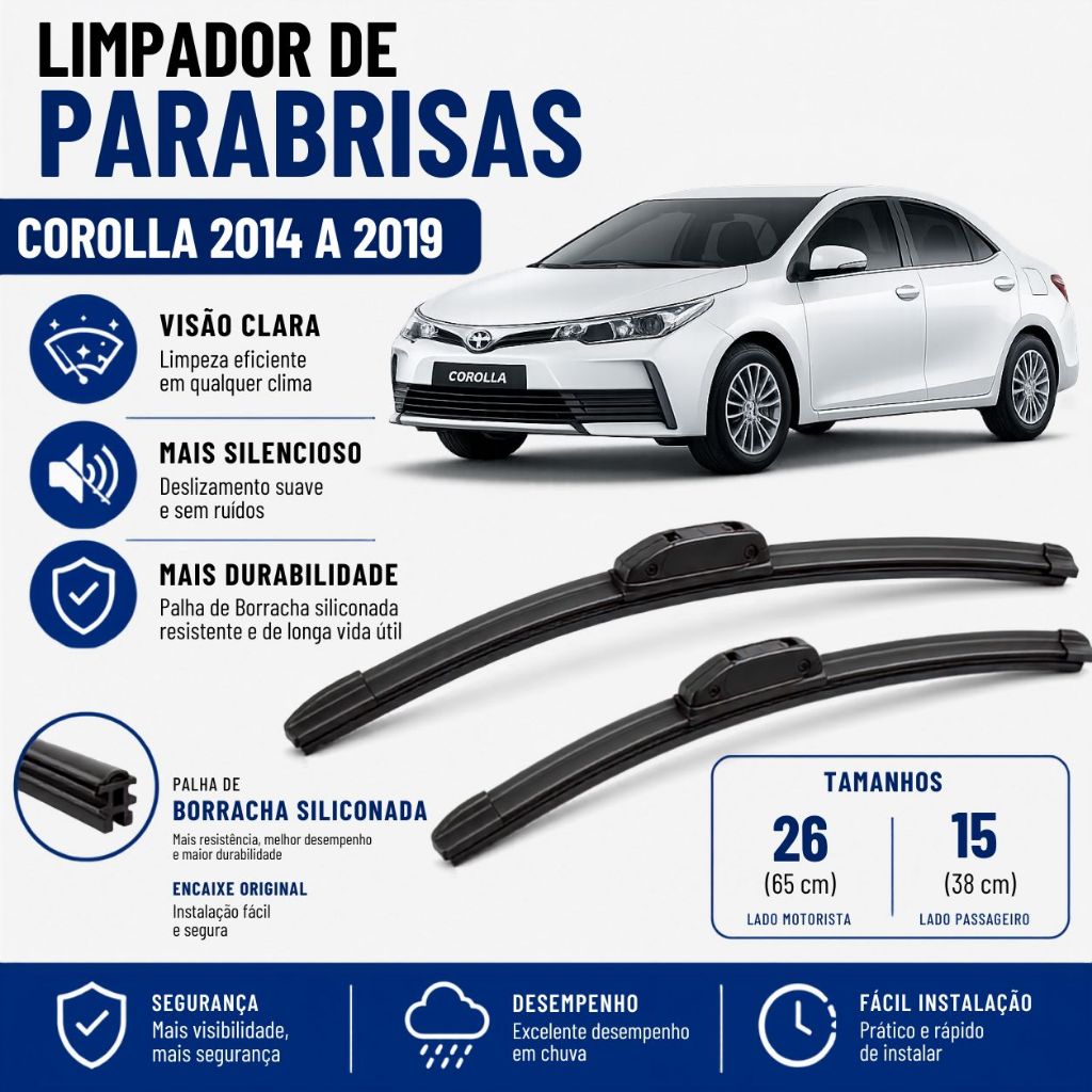 Par Palheta Limpador ParaBrisa Corolla 2014 2015 2016 2017 2018 2019 Silicone