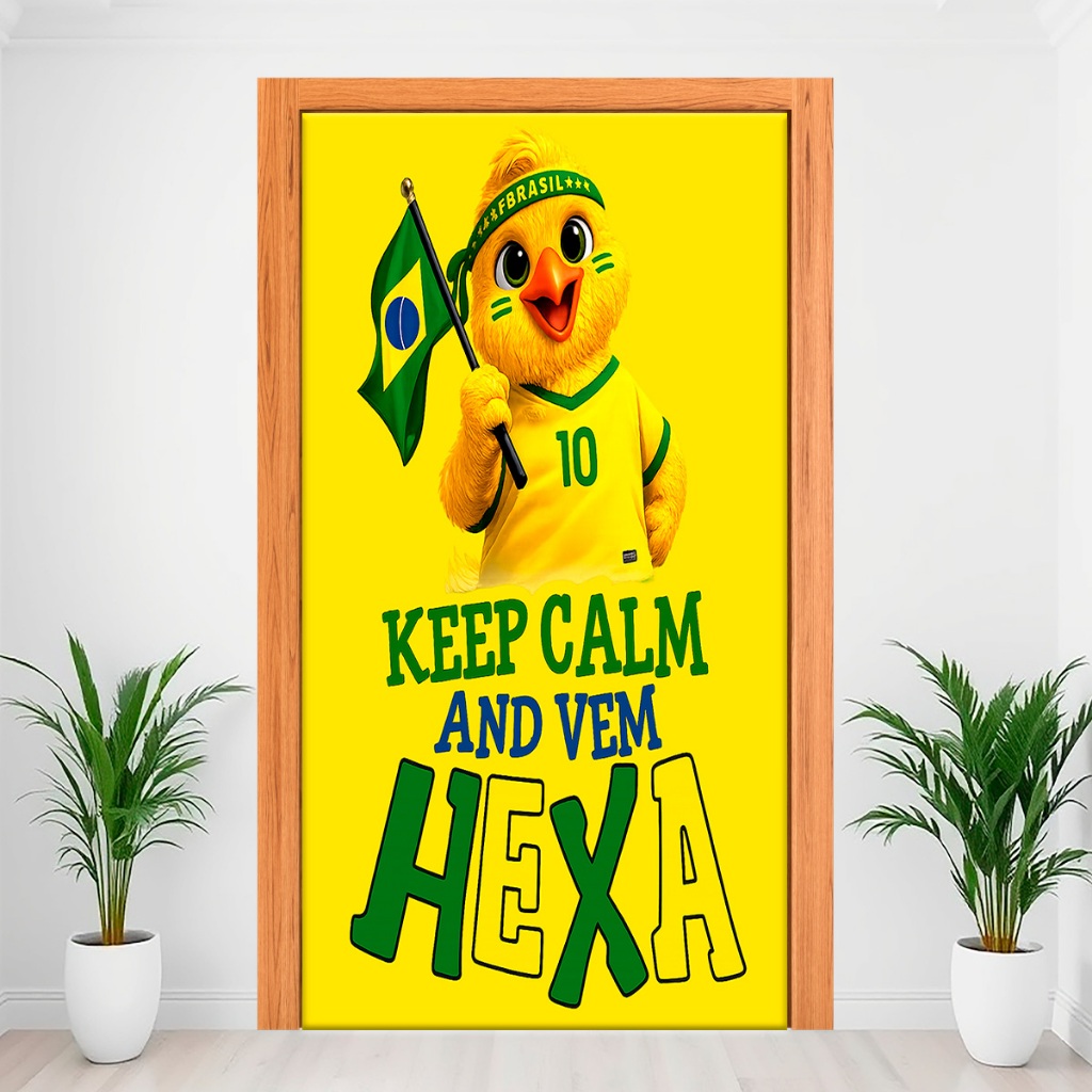 Capa Decorativa De Porta Decoração Com Elástico 2,15m x 0,80Cm Veste Fácil Tema Brasil Copa do Mundo 2026