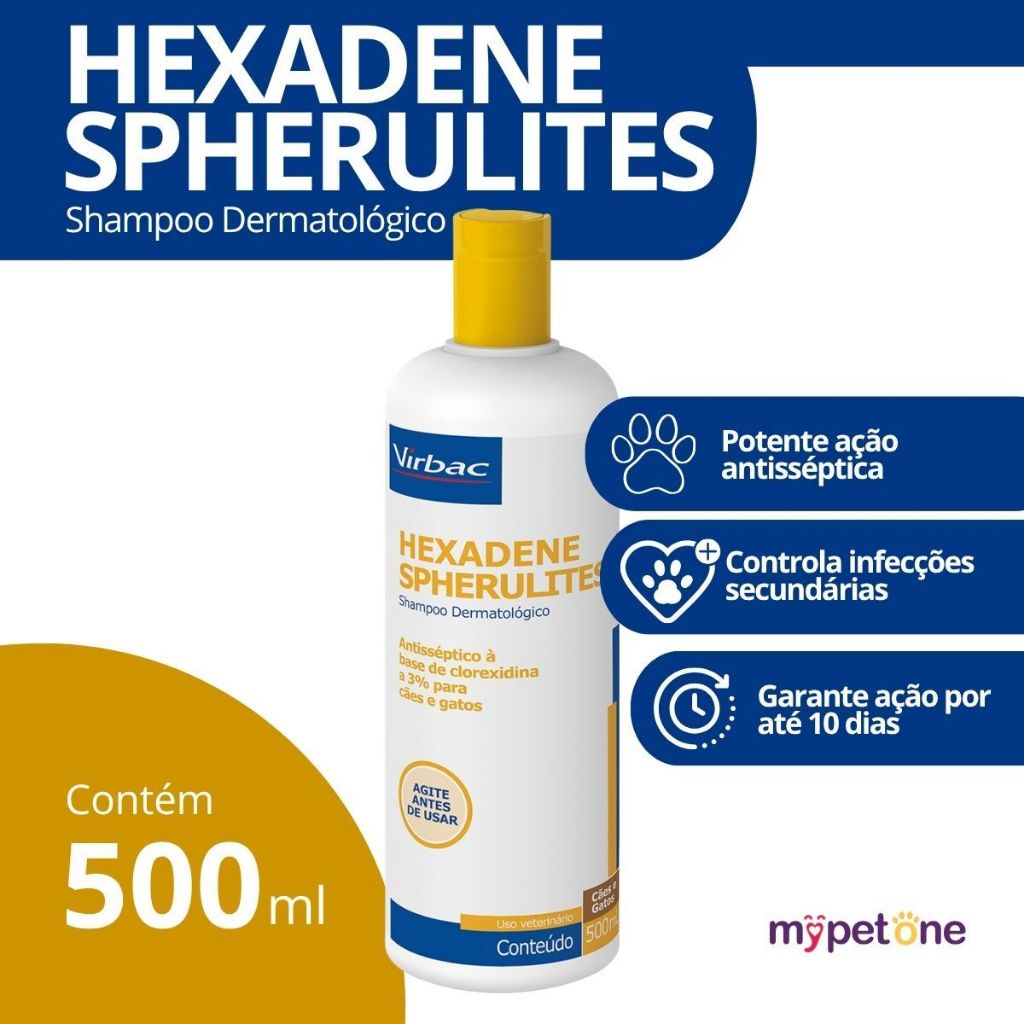 Hexadene Spherulites Virbac Shampoo Dermatológico para Cães e Gatos - 500 mL