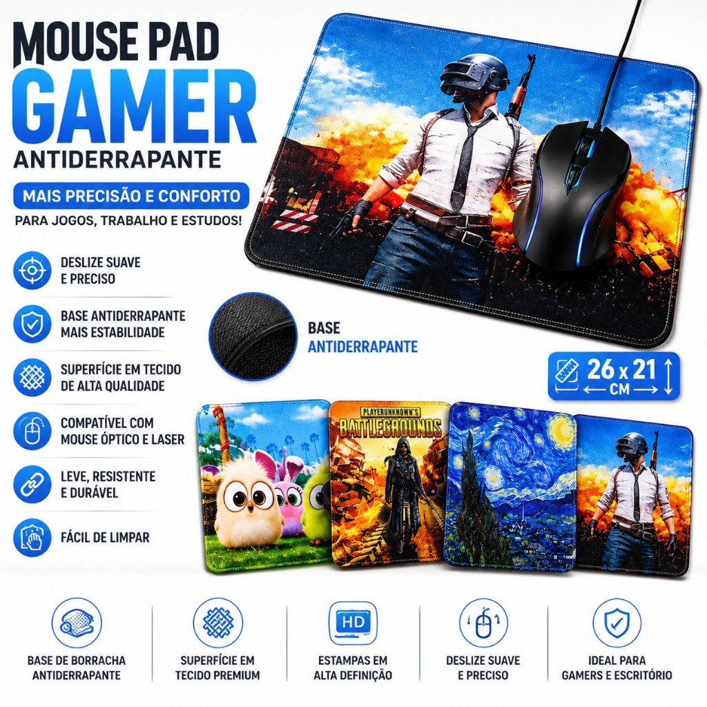 Mouse Pad Gamer Escritório Mousepad Resistente Antiderrapante