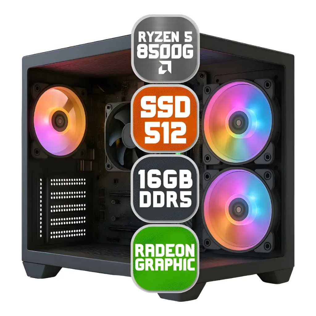 Pc Computador Gamer Amd Ryzen 5 8500g, 16gb Ddr5, Nvme 512gb - Gabinete Aquário