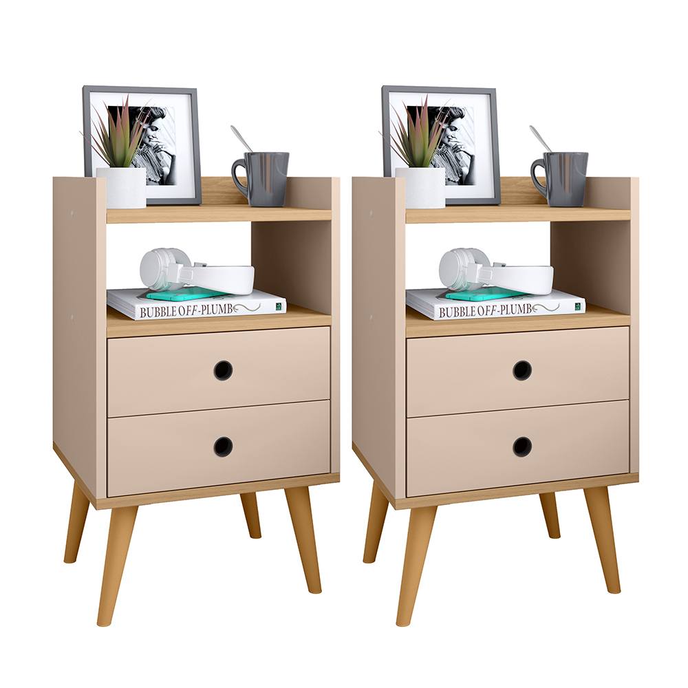 Kit 2 Mesas de Cabeceira Mesinhas Quarto Com Nicho e Gavetas Retrô Dream Plus - Lojas RPM