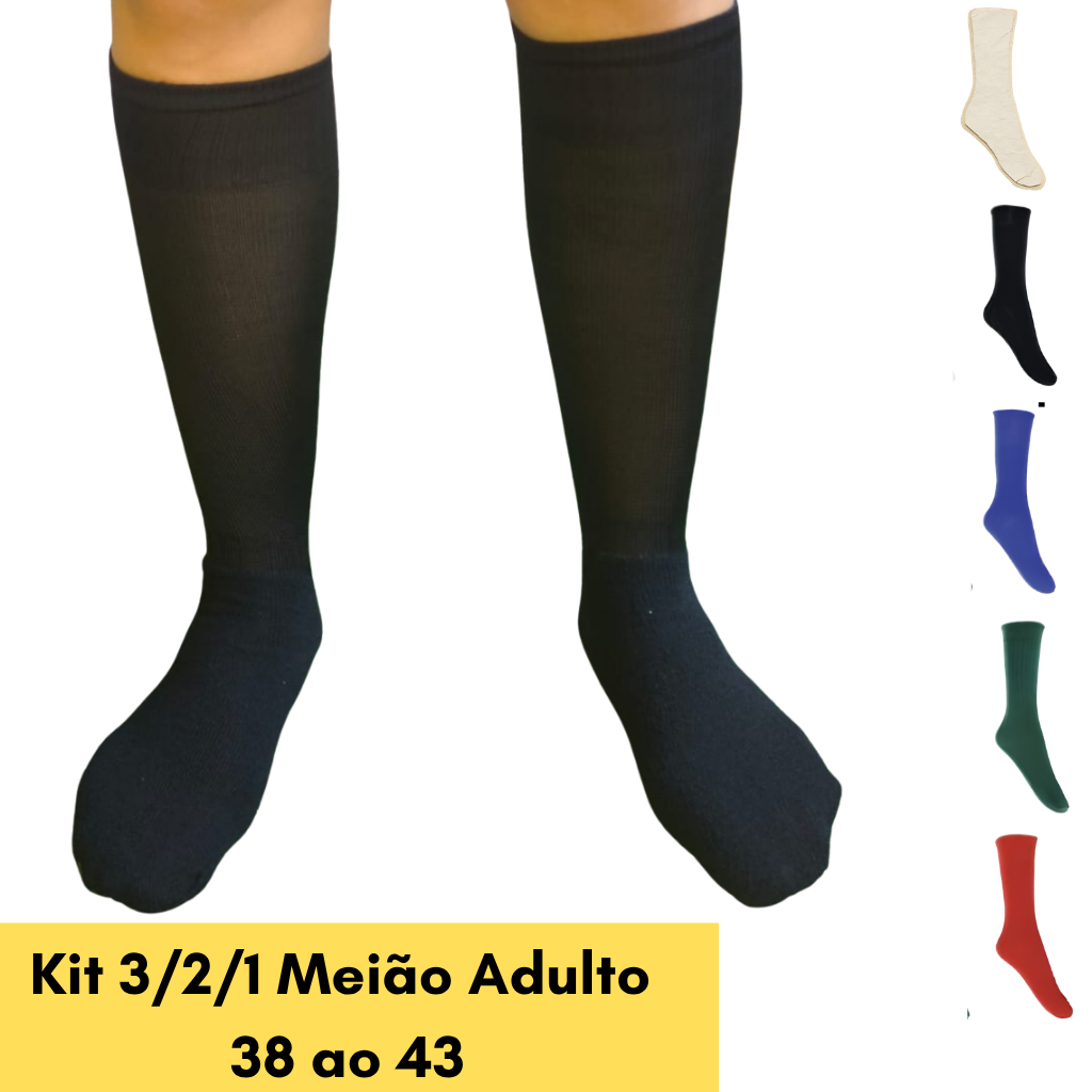 Kit 2/3/1 Pares Meião de Futebol Adulto (38 ao 43) Futsal Campo Society Esportivo Liso