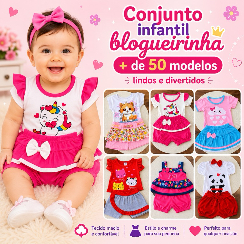 kit sortido 6 peças de roupa infantil feminina estilosa - Kit com 3 conjunto menina sortido blogueirinha