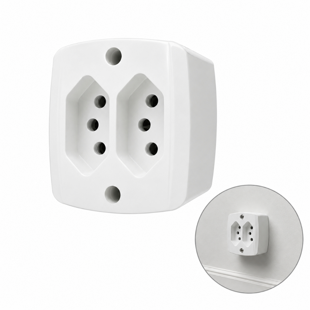 Tomada Dupla Externa 2p+t 10a Ilumi Branca Abnt