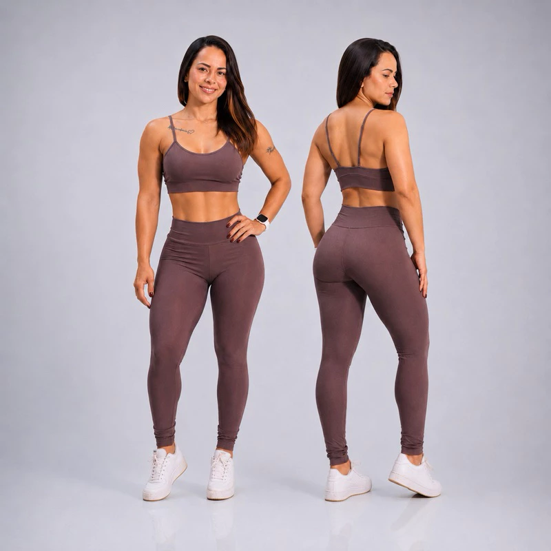 Conjunto De Calça Legging Fitness Feminino + Top Alcinha Academia Zero Transparência — imagem 1