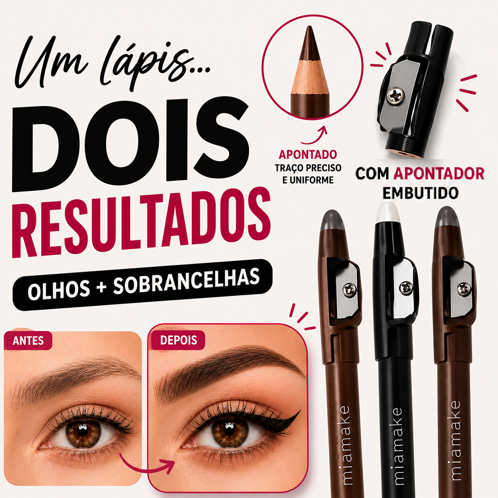 Kit Lápis Olho Preto e Marrom + Sobrancelha Universal À Prova D’Água Miamake Longa Duração Não Borra