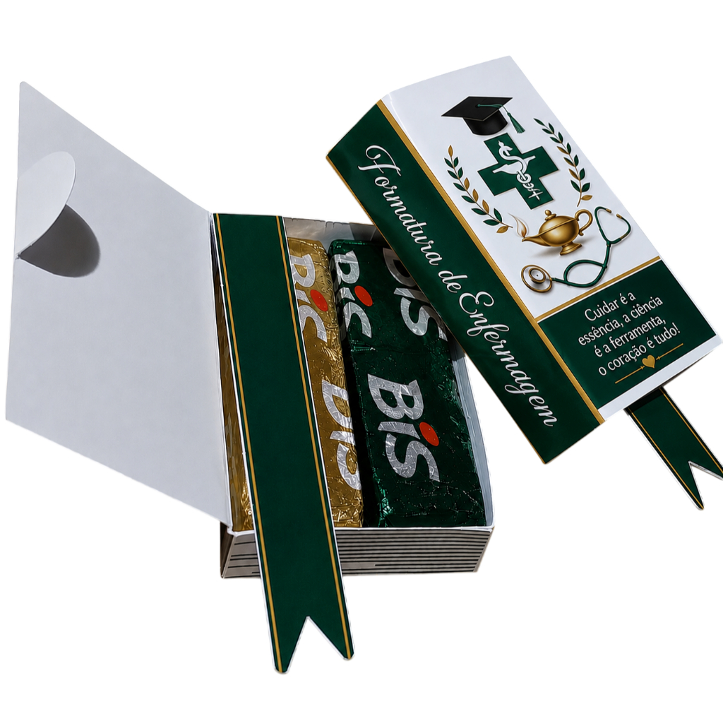 Lembrancinha Formatura Enfermagem Mini Livro Porta Chocolate Bis | em Papel Fotográfico 180g | Brinde