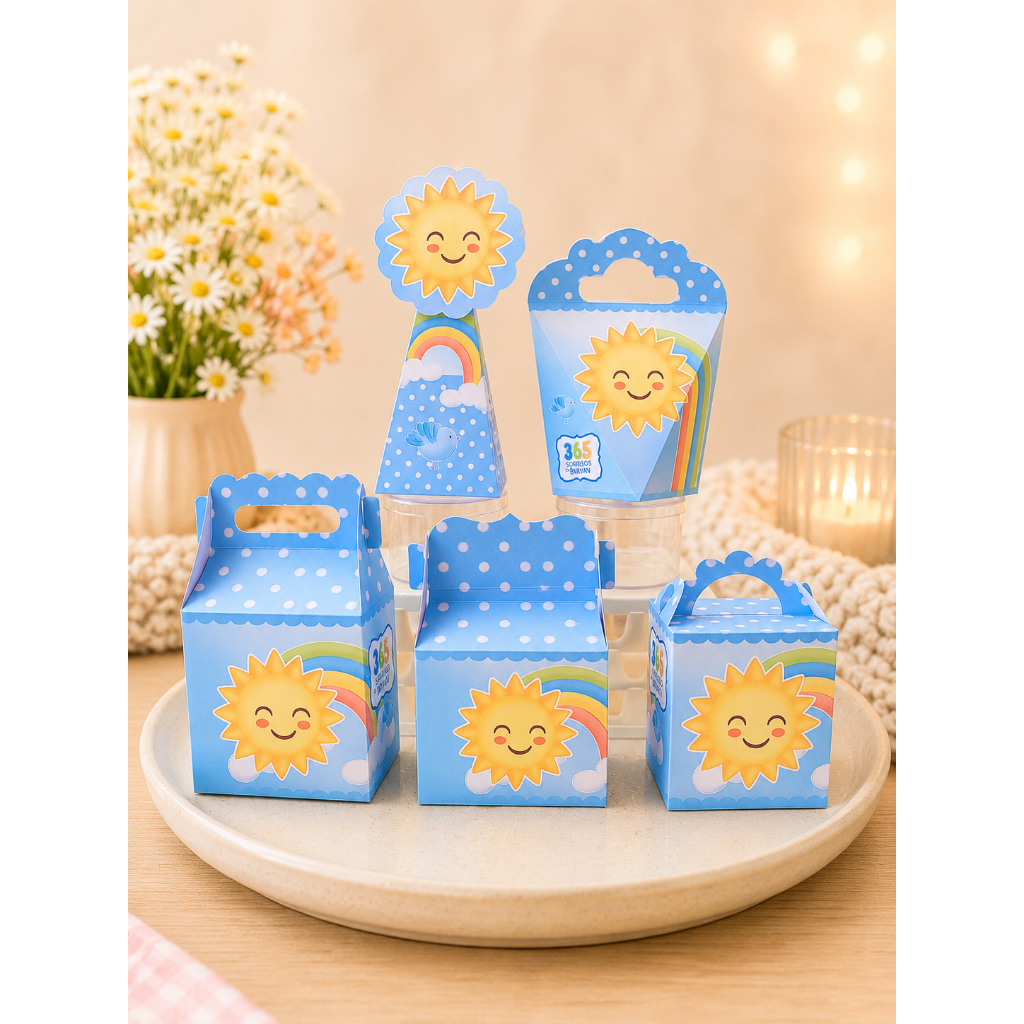 Kit 20/30/40/50 Caixinhas Personalizadas 365 Sorrisos menino festa personalizada lembrancinhas aniversário Pegue e Monte
