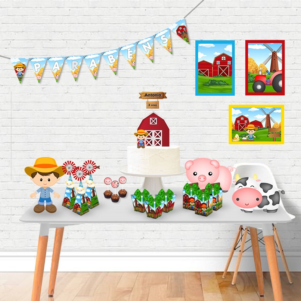 KIT FESTA FAZENDINHA MENINO PERSONALIZADO SÓ UM BOLINHO|MÊSVERSÁRIO ANIVERSÁRIO|100 ITENS|LEMBRANCINHA
