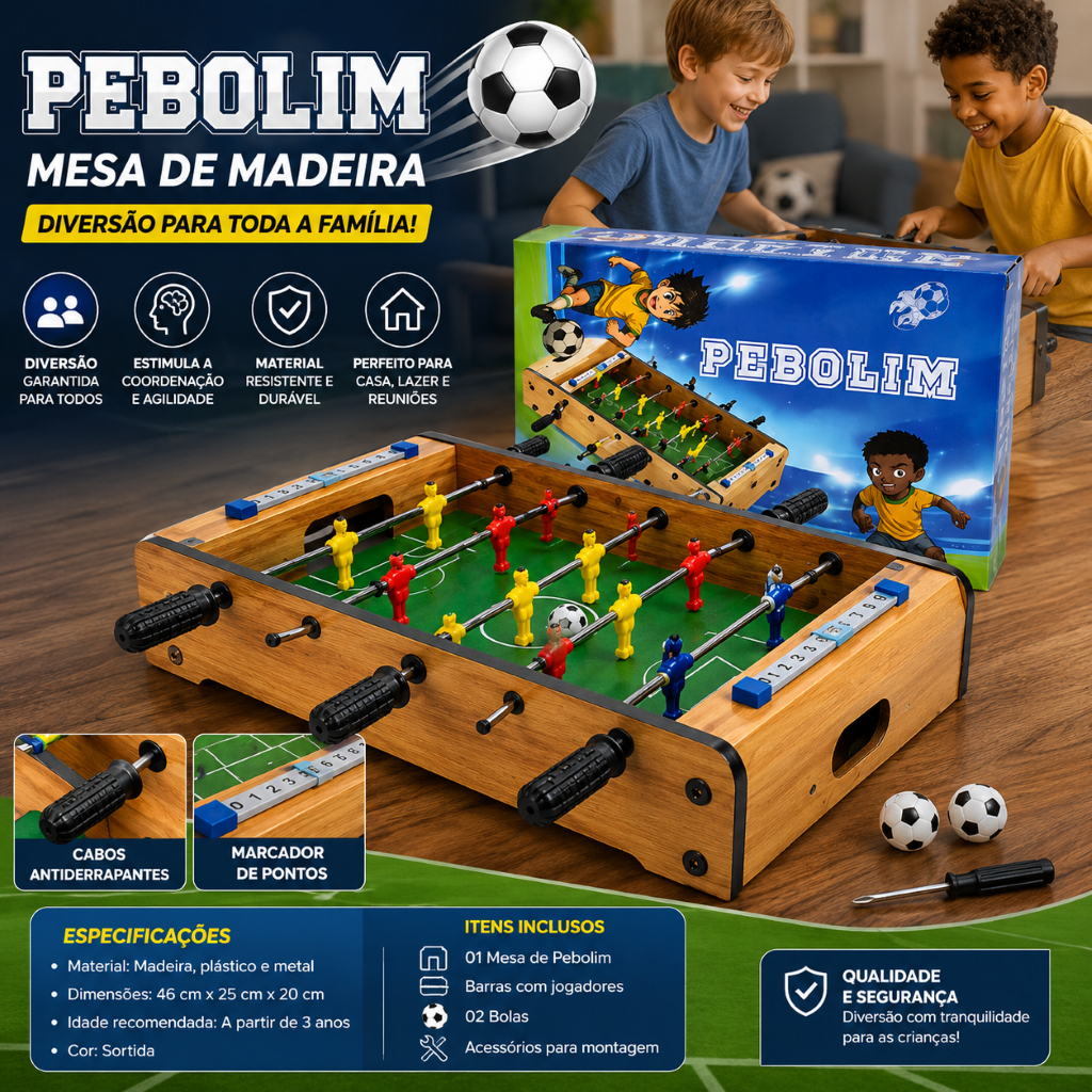 Pebolim Mesa Madeira Portatil Jogo Futebol Mesa Compacta Diversao Entretenimento