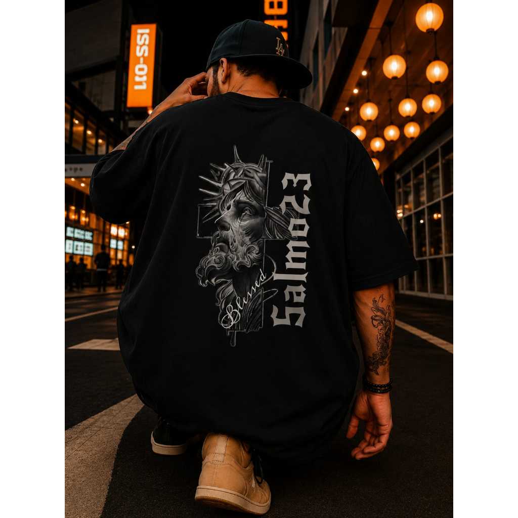 Camiseta Oversized Jesus Blessed Salmos Streetwear Unissex Algodão Premium
