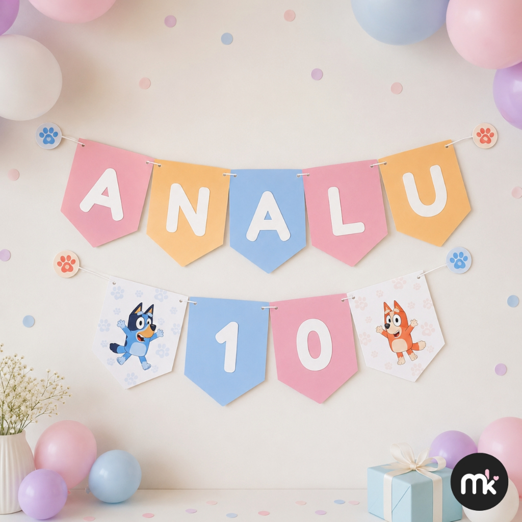 Bandeirola Personalizada Bluey Bingo com Nome Decoração Festa