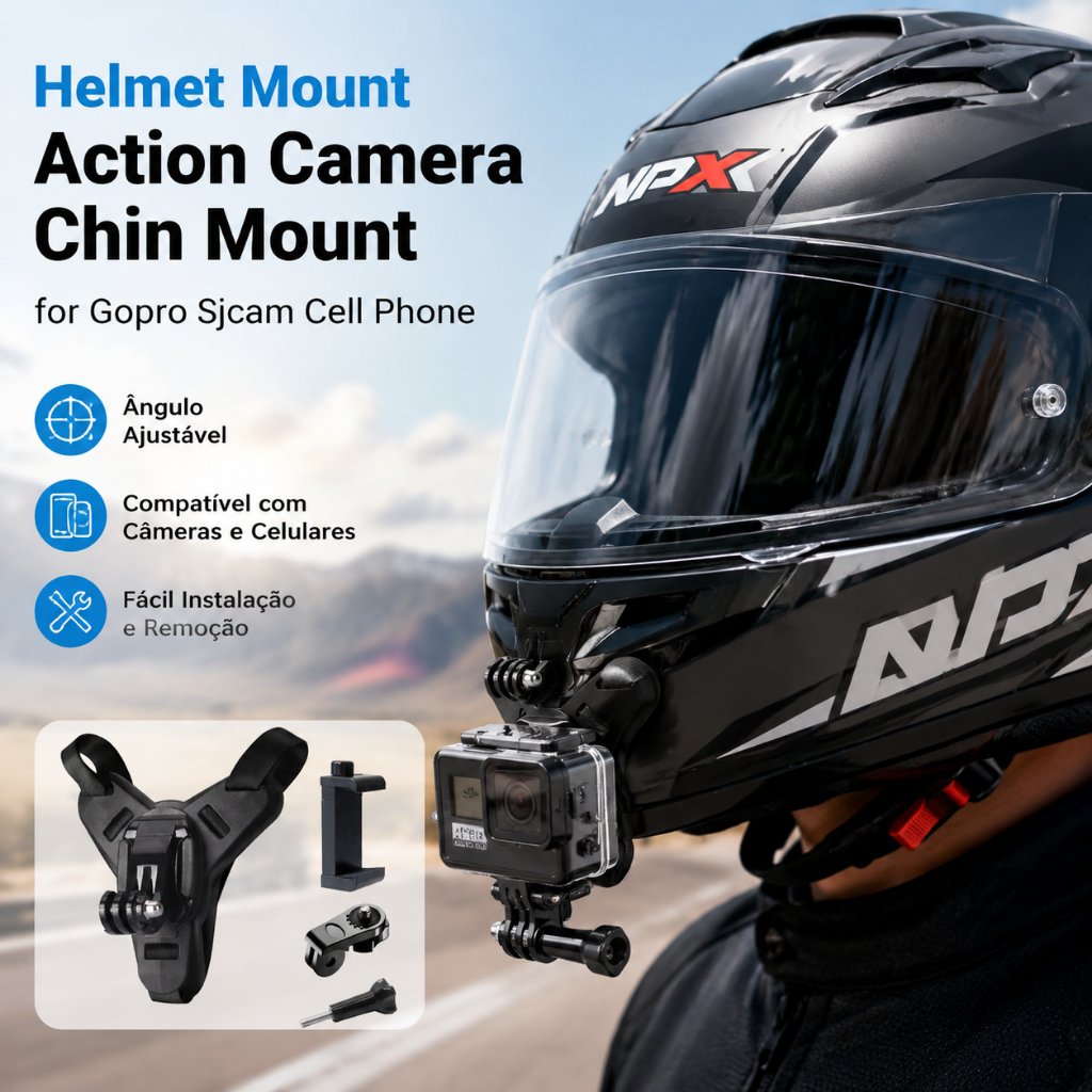 BESTAR LOJA  Suporte Para Capacete Câmera De Ação E Queixo Celular Gopro Sjcam