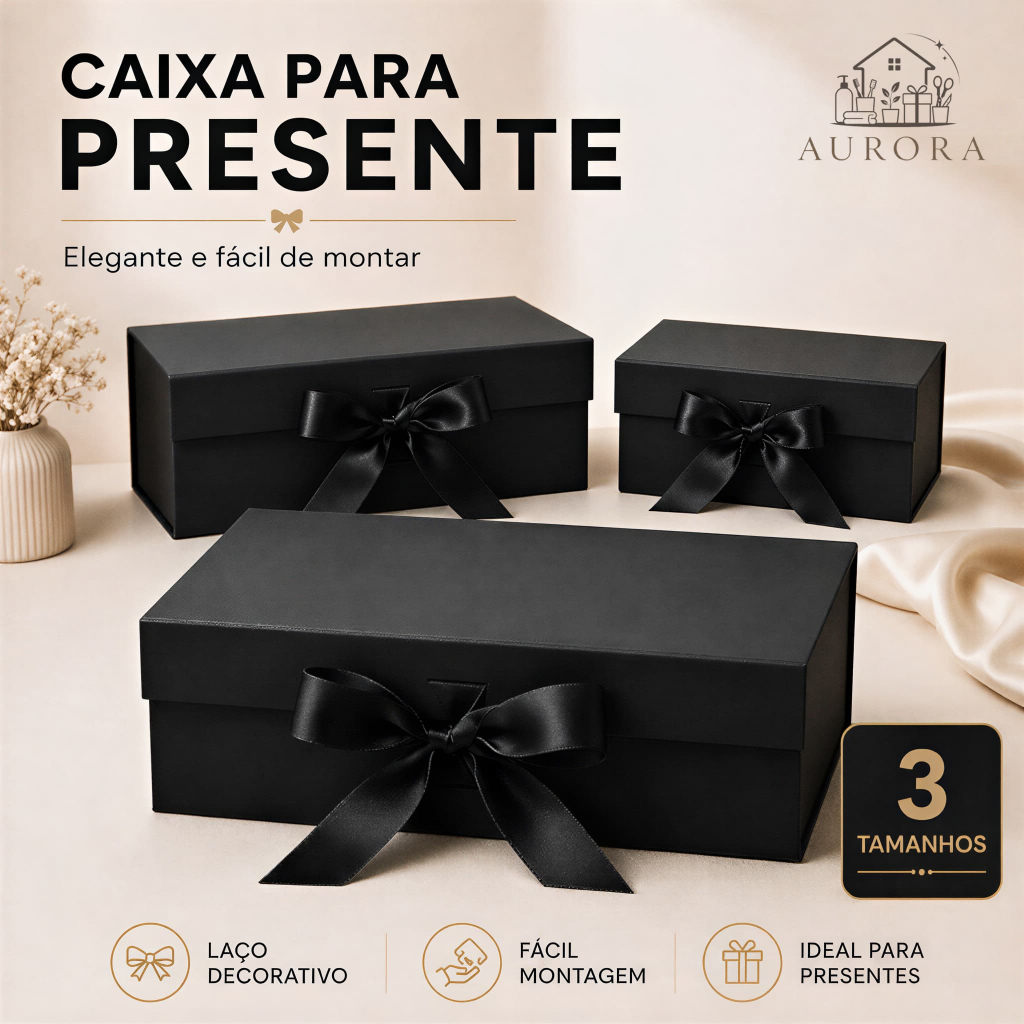 Caixa Rígida Cartonada Dobrável Com Fecho Magnético e fita de cetim para presente - Várias Cores e Tamanhos