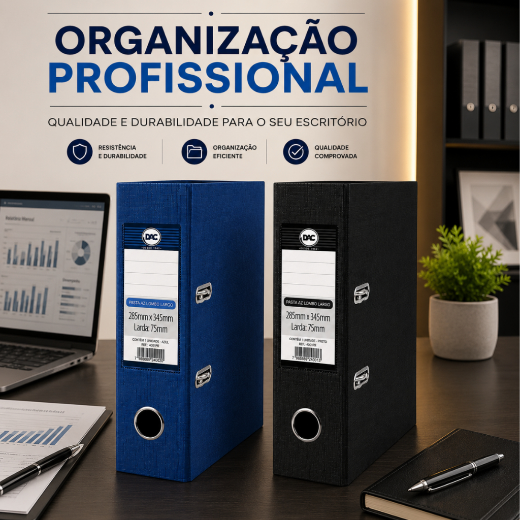Pasta AZ DAC Preta Lombo Largo 75mm Arquivadora Organizadora de Documentos