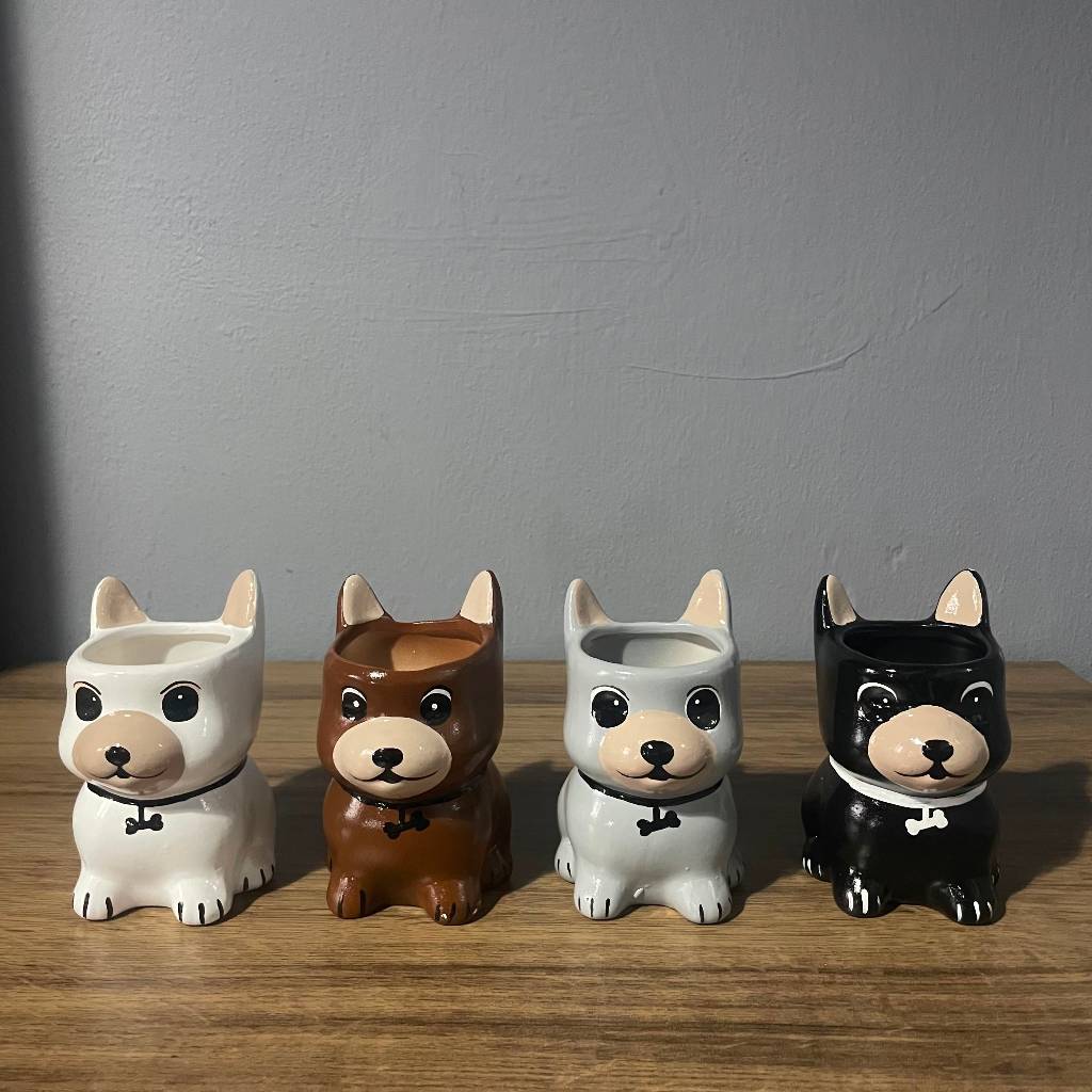 Cachorro Decorativo em Cerâmica Vaso Cachepot Bulldog Colorido para Sala e Mesa