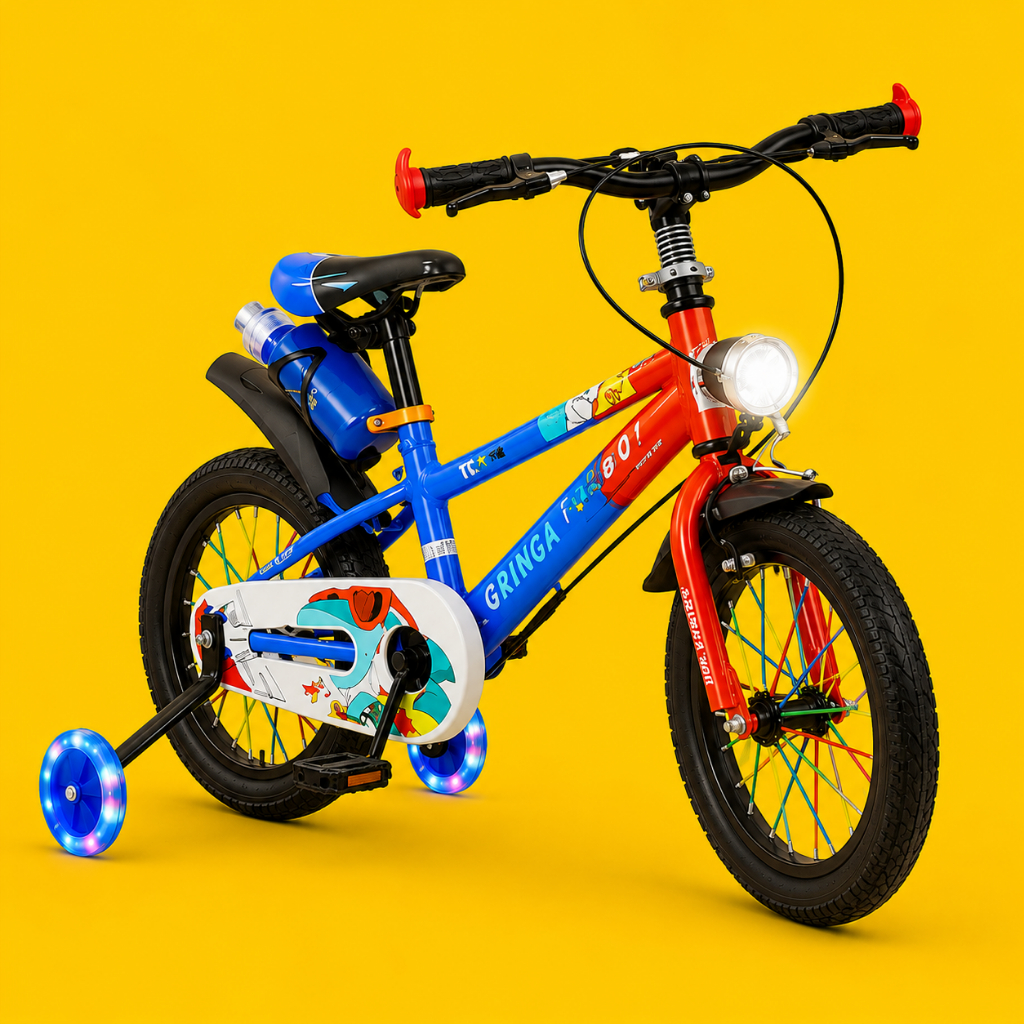 Bicicleta Infantil Aro 20 Azul 6 a 10 Anos Estilo Shark com LED + Pneu Grosso + Rodinhas + Freio V-Brake Completa