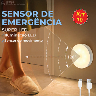 Kit 10 Luminária Led Sensor De Presença Automático 3 Tons de Luz Inteligente Recarregável USB