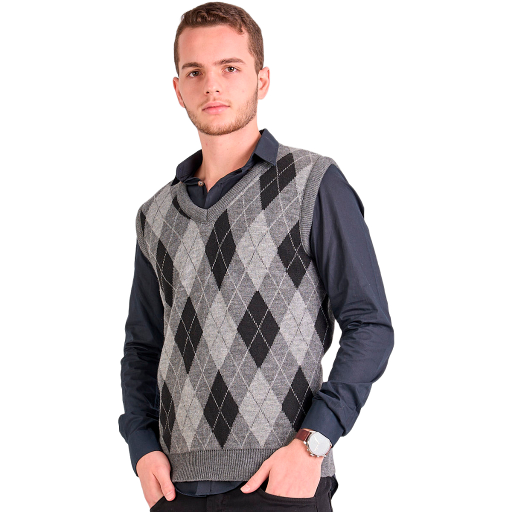 Pullover Colete P M G Gg Varias Cores Social Tricô Lã Escoces Losango Xadrez Pulover