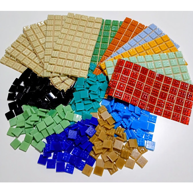 Kit 850pastilhas vidro para mosaico tam:1,5cmx1,5cm Liso 3 - 13 cores.