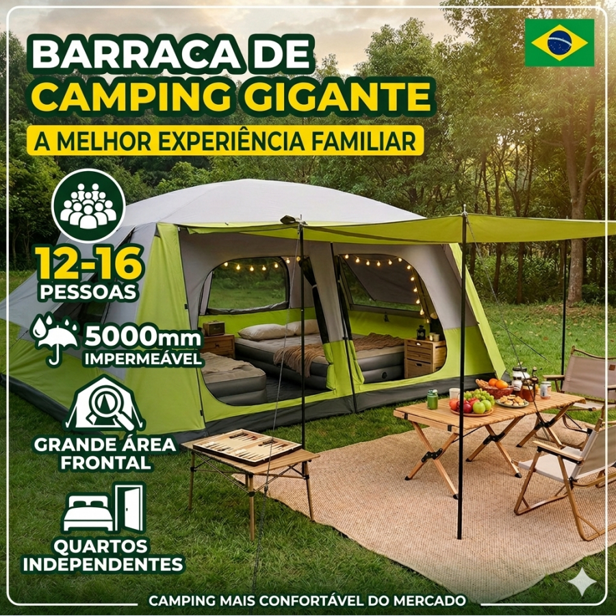 Barraca de Camping Gigante 12-16 Pessoas Impermeável 5000mm Tenda Familiar com Divisória