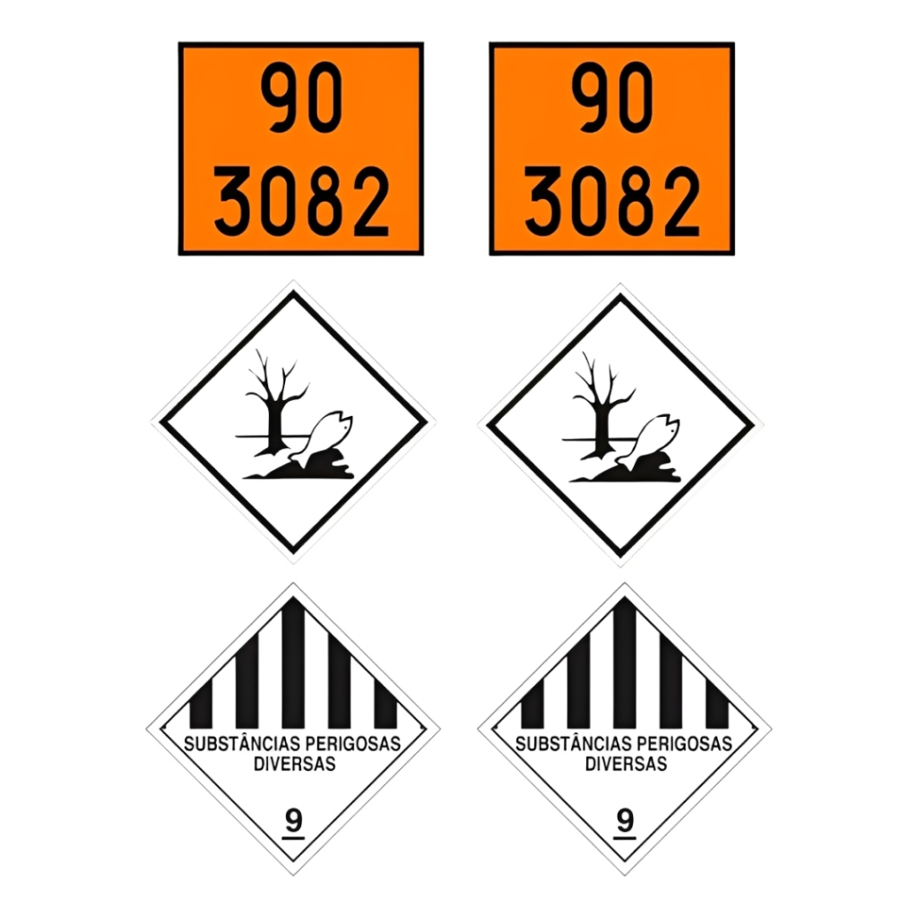 6 Placas 90 3082 30x40 + Meio Ambiente 30x30 + Subs Perigosas 30x30 Transporte Carga Perigosa ONU 3082