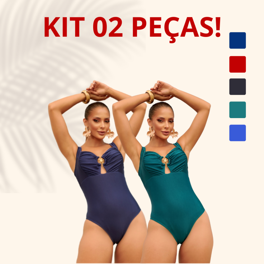 Kit 2 Maiô Feminino Beach Gloss Poliamida Lycra Premium Alça Modelador Proteção Solar UV e Bojo Removível Moda Praia
