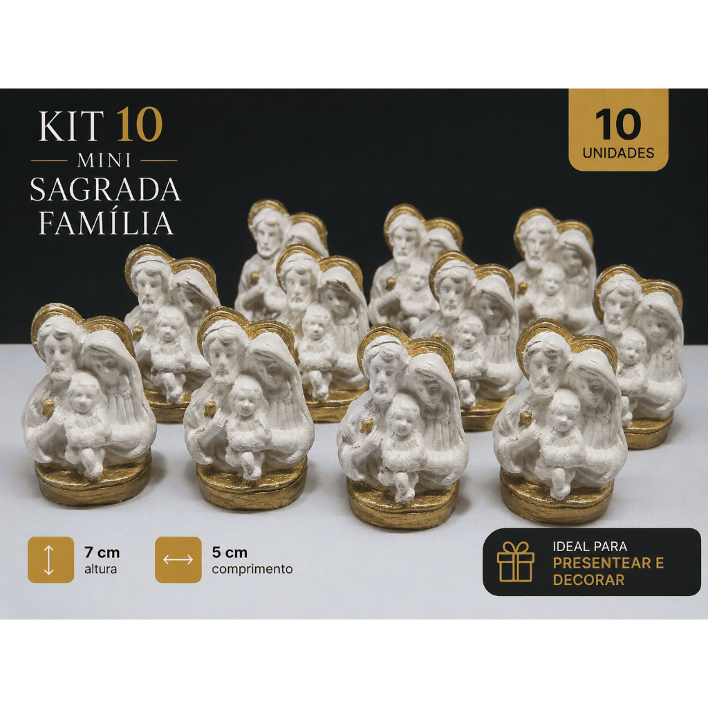 Kit 10 Mini Sagrada Família 7cm Branca Dourada Lembrancinha Batizado Primeira Eucaristia