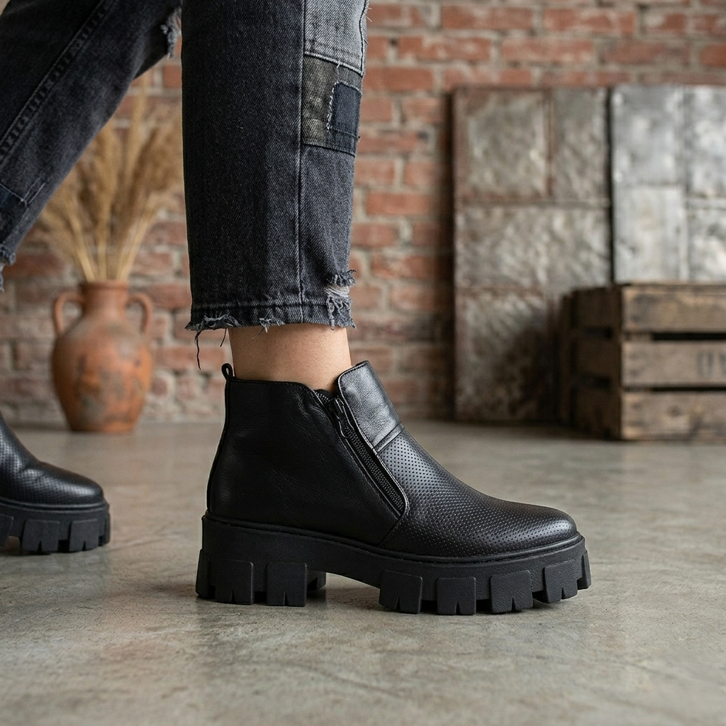 Bota Ankle Boot Feminina Couro Legítimo Tratorada Plataforma Premium