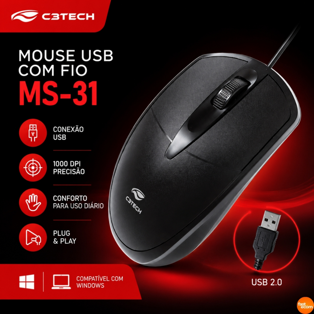 Mouse Com Fio USB Para Notebook PC Computador Home Office Trabalho Estudos Uso Diário Ergonomico