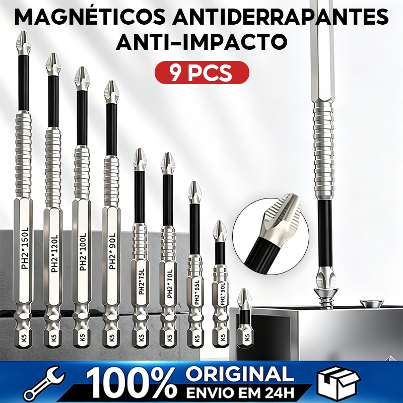 kit 9 bits ph2 philips magnéticos antiderrapantes, resistentes a impacto, liga s2 para parafusadeira de impacto
