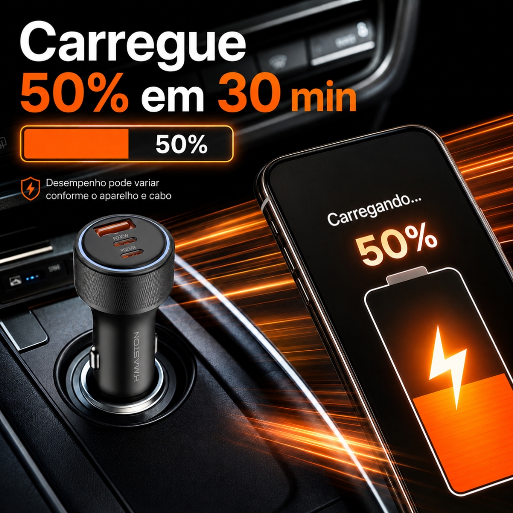 3 PORTES Carregador Celular Veicular Turbo 2 TIPO C +1 USB Carregamento Rápido Origina