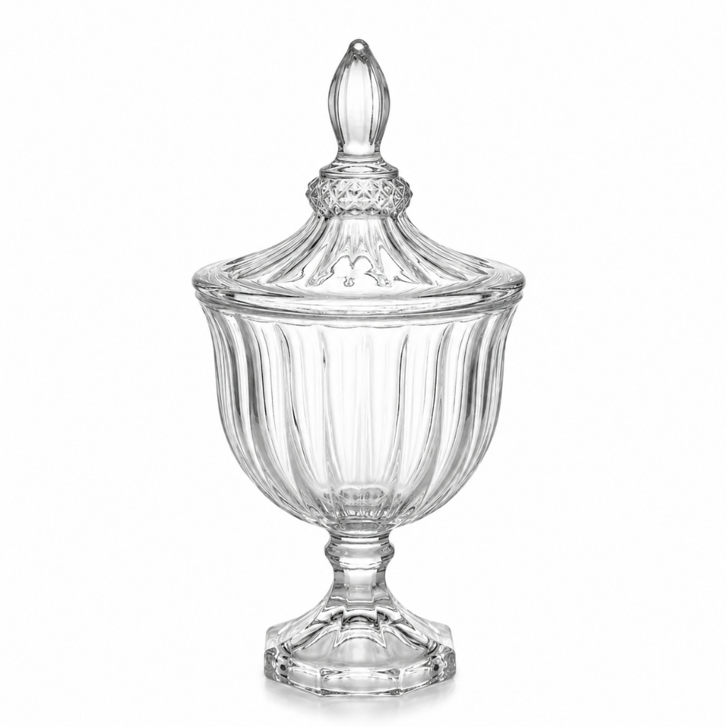 Baleiro/Bombonier de Vidro Cristalino Grande Elegante Multiuso Decorado Luxo com Tampa Protetora na Caixa Para Presente