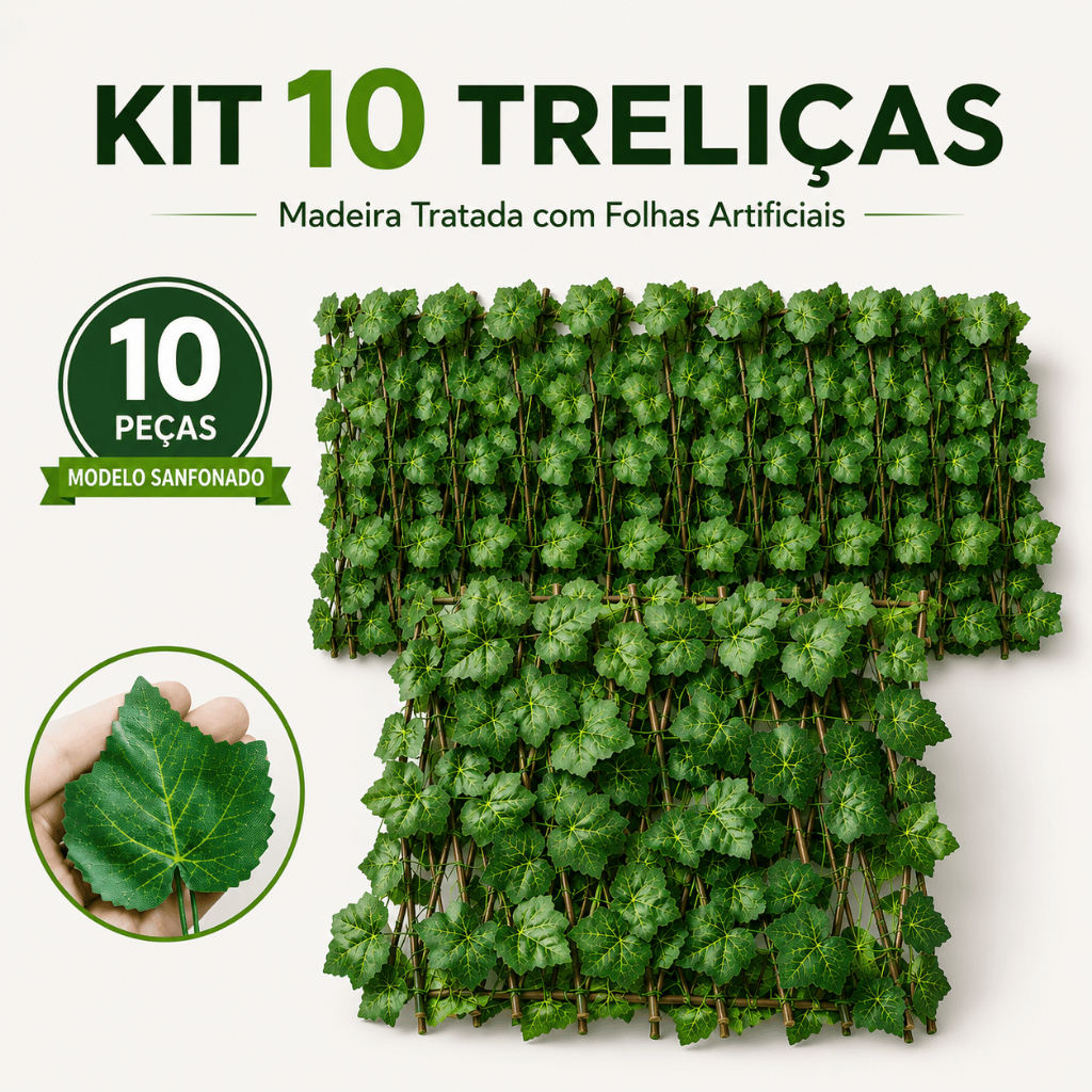 Kit 10 Treliça madeira Sanfona Folhas Painel Grade Tratada Decoração 2m Cerca Expansível Flores Hera