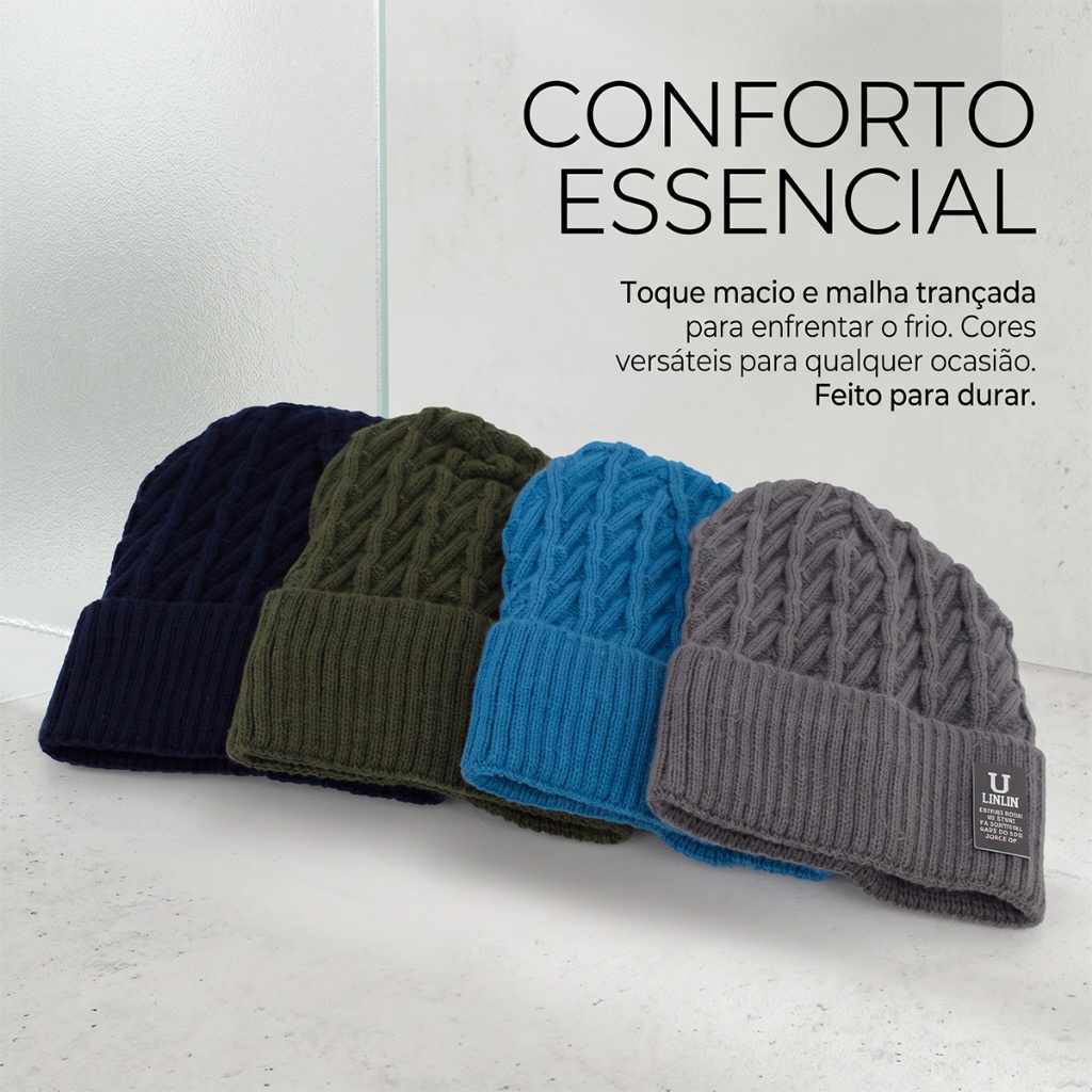 Touca Adulto Masculina Tricô Forrada Inverno Gorro Quente Frio Grossa Cores Variadas · foto 2