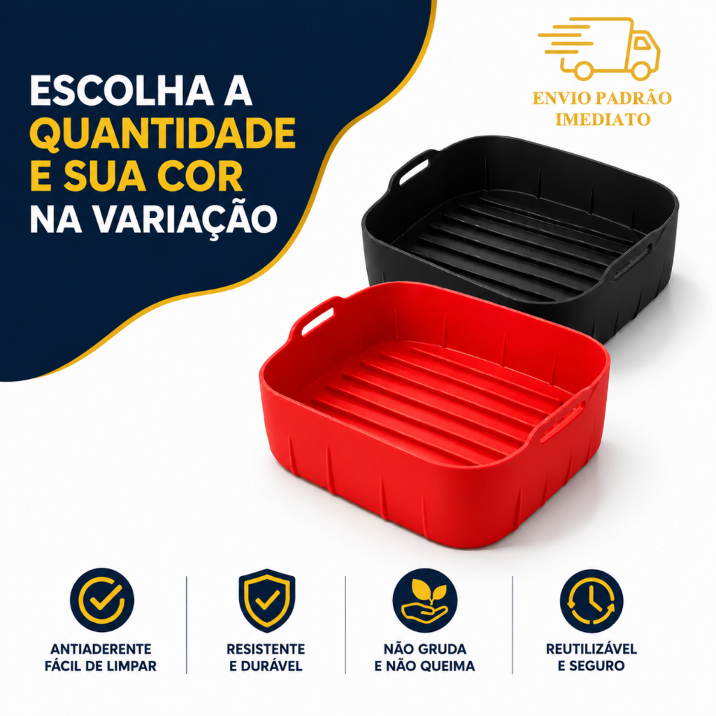 Forma Silicone Airfryer 2,5L a 3,5L Antiaderente Reutilizável Alta Durabilidade Cesto Firme