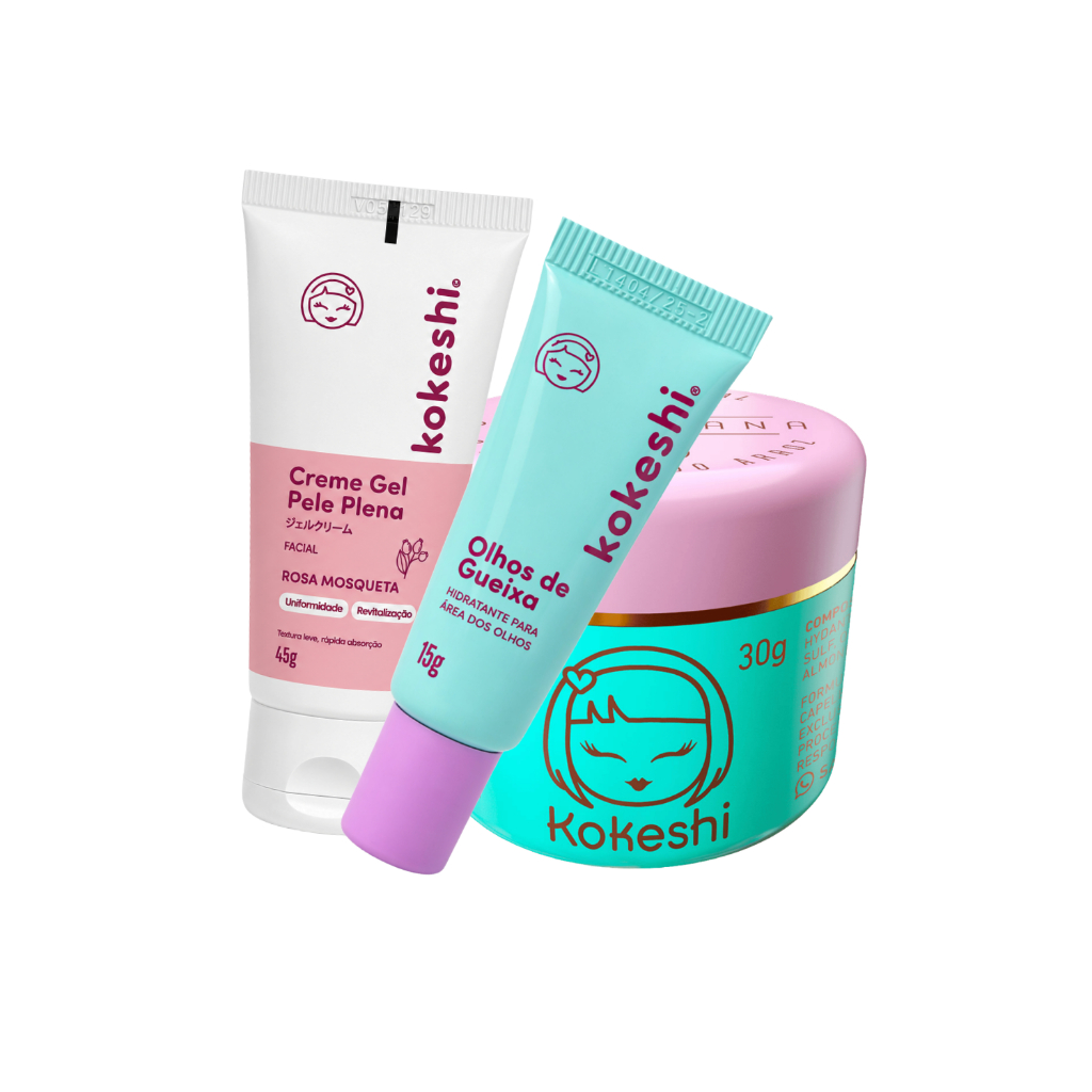 Kit Hidratação Pele de Porcelana + Olhos de Gueixa +  Pele Plena Kokeshi