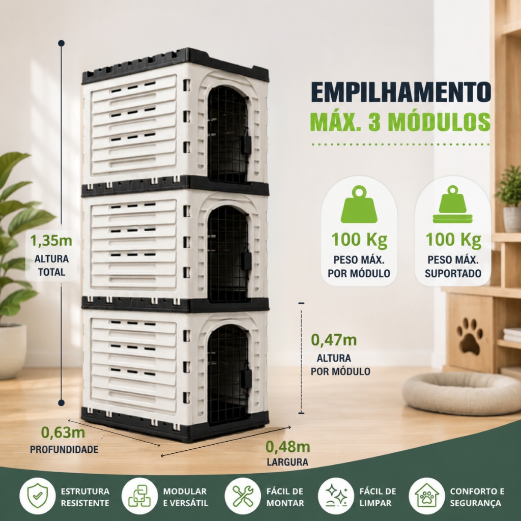 Canil 3 Módulos Para Pets Filhotes Cachorro Coelho Gatos Banho E Tosa Pet Shop Cães Gatos Gaiola Pet