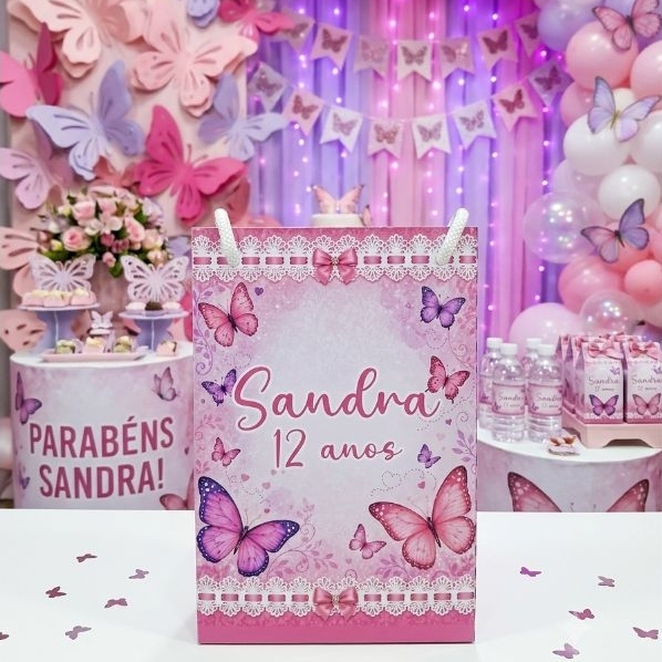 Sacolinhas P Personalizadas para Lembrancinhas Festa Infantil Tema Borboletas Rosa