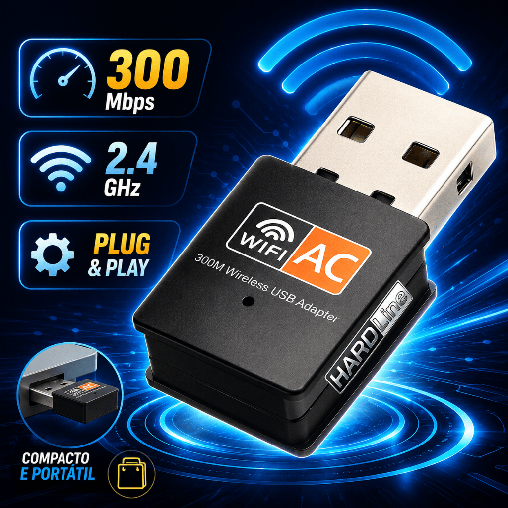 Adaptador Wi-fi Usb Wireless 2.4 Ghz Receptor Internet Sem Fio Hardline