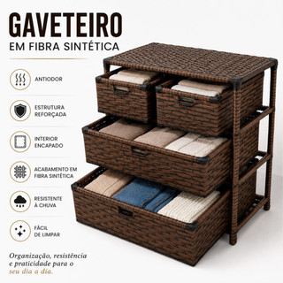 Gaveteiro Organizador 4 Gavetas Cômoda Quarto Criado Mudo Gaveteiro Escritório Fibra Sintética Luxo Grande Multiuso