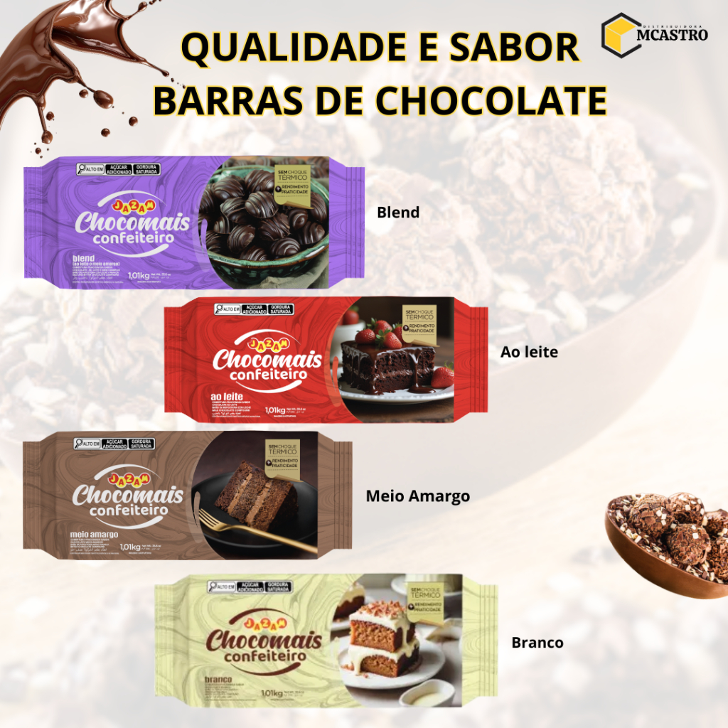 Kit Barras de chocolate Cobertura Chocomais 1,010 Kg - Jazam