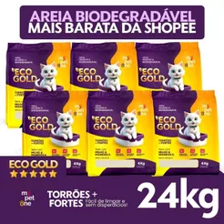 Kit 6 Areia Biodegradável Milho e Mandioca para Gatos Cat Bio Eco Gold Grãos Grossos MyPetOne - 24Kg