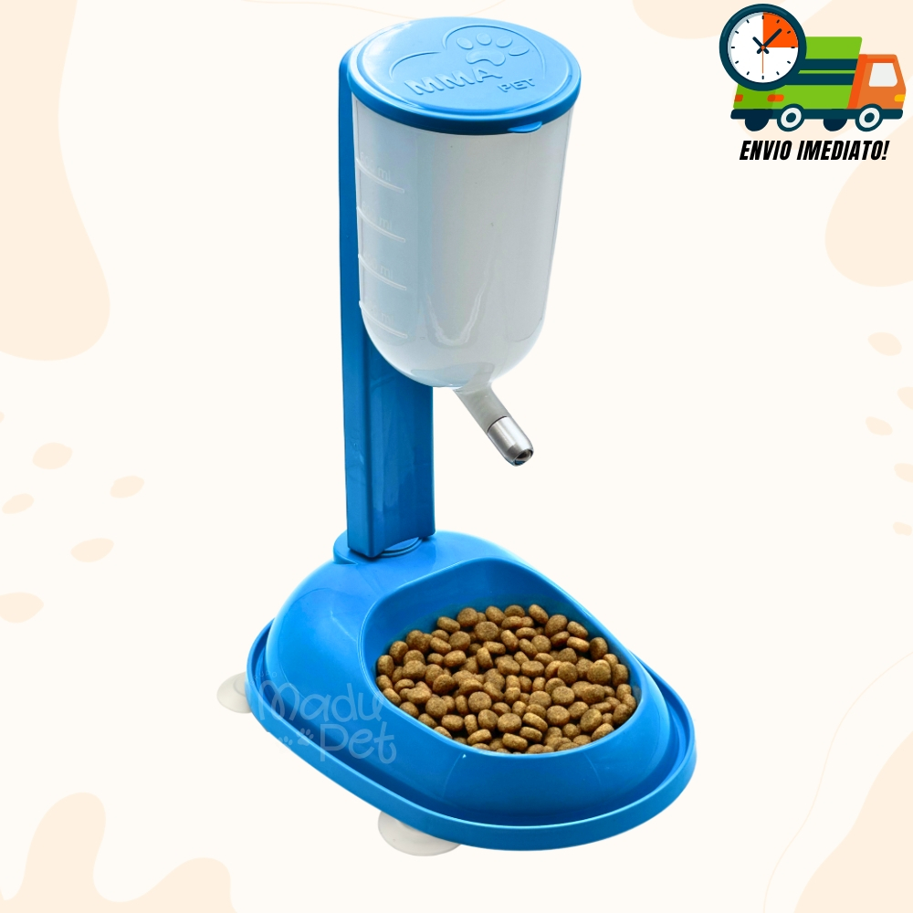 Bebedouro Comedouro Automático Para Cães Gatos Regulável Com Bilha STAR (COR AZUL) Promoção Envio Imediato